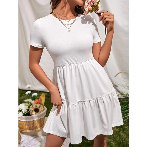 BohoGypsyDreamer.com Dresses & Skirts - Short sleeve Ruffle Hem boho mini Dress white
